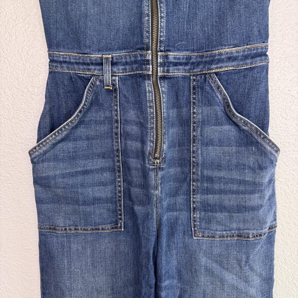 Nili Lotan Cannes Denim Jumpsuit Womens 4 Zip Front Workwear Utility Dark Blue - Picture 6 of 12